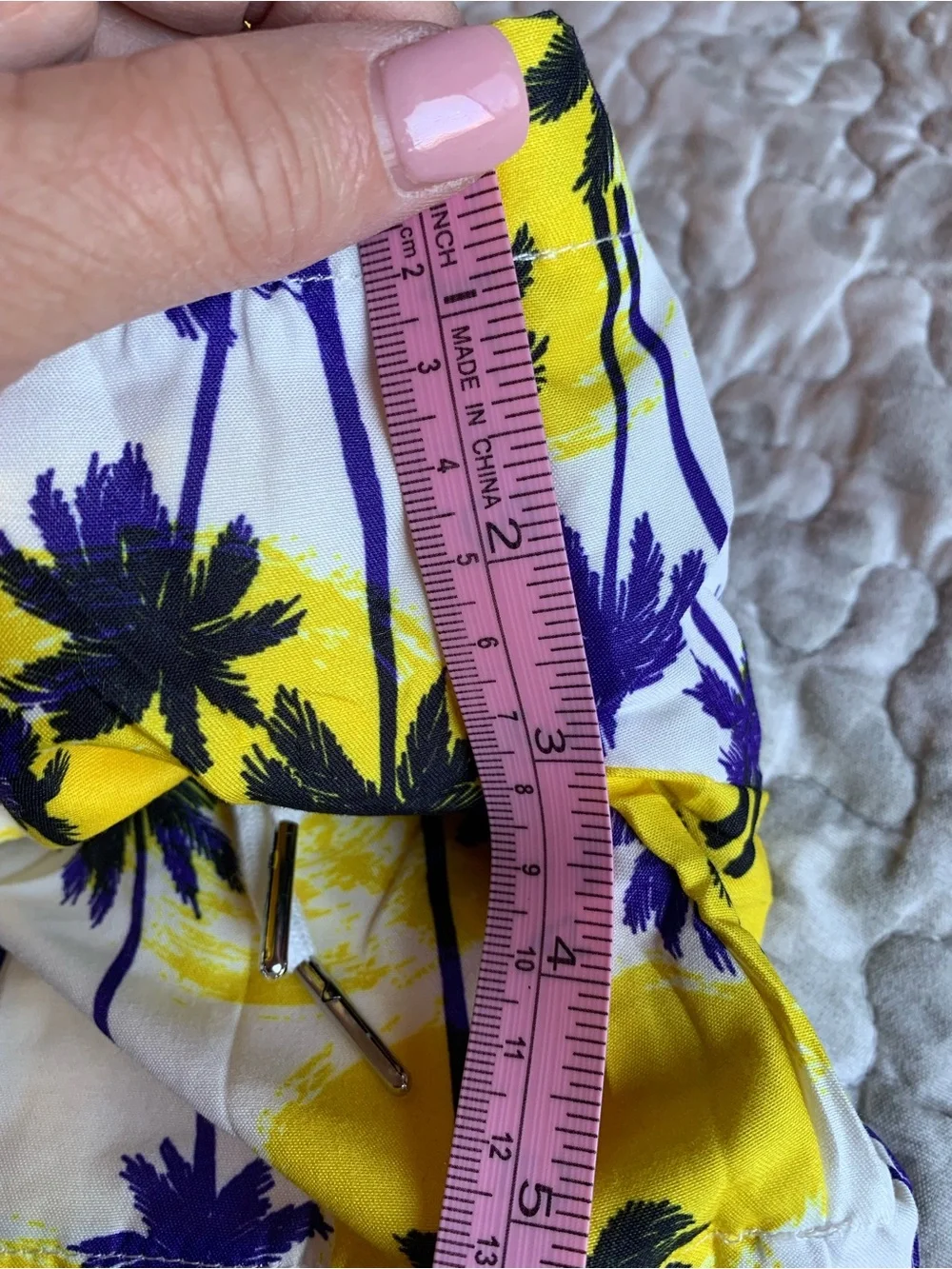 Kids Yellow & Purple Palm-Print Swim Trunks